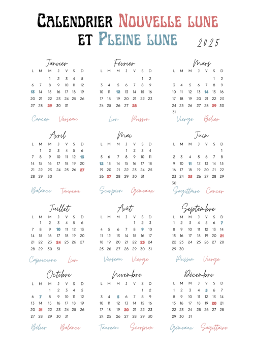 Calendrier lunaire 2025